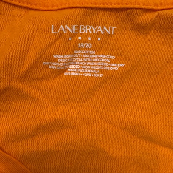 Lane Bryant Orange Side Ruched V Neck Top With Gold Foil Palm Trees Size 1X - Picture 4 of 5